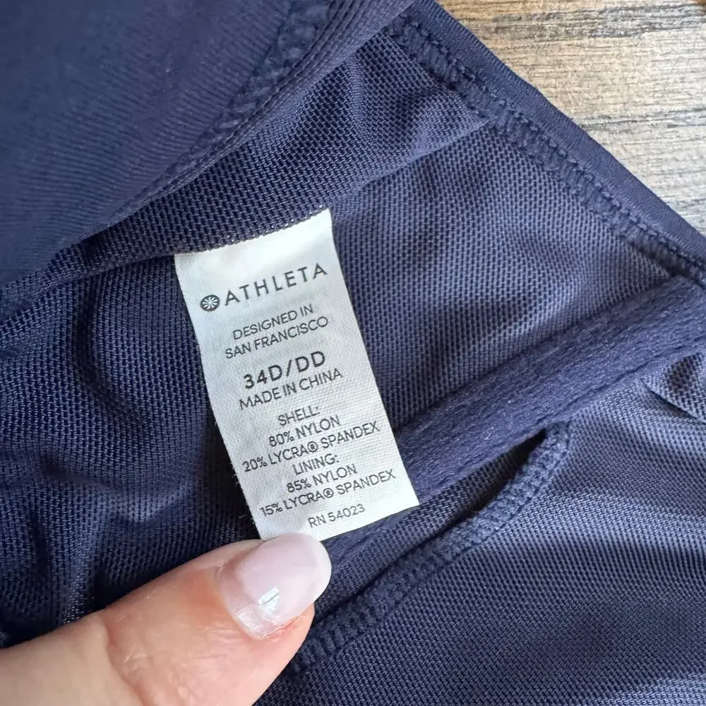 Athleta Women’s Navy Blue High Neck Halter Bikini Swim Top Size 34D/DD Small
